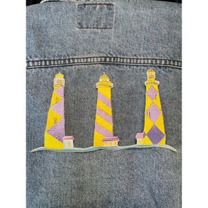 Lighthouse Trio iron On Patch‎ Embroidered Pastel Yellow Pink Coastal Nautical